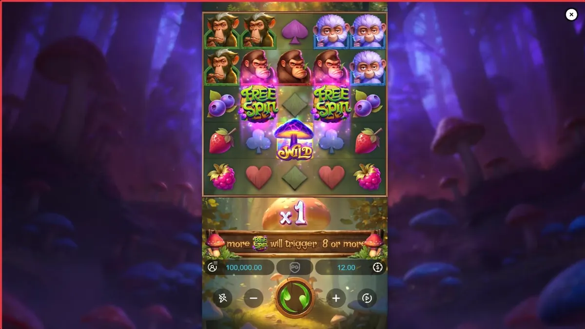 Tampilan visual slot Monkeys Wild Party dengan tema hutan tropis dan simbol monyet yang ceria.