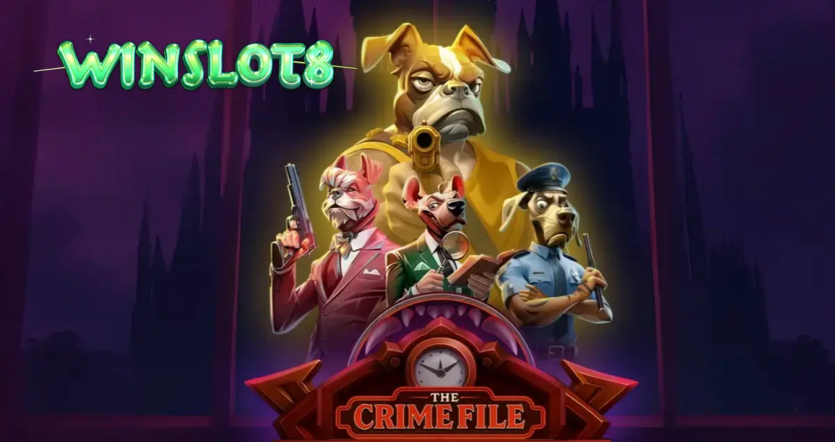 Tampilan visual slot The Crime File dengan tema detektif anjing noir